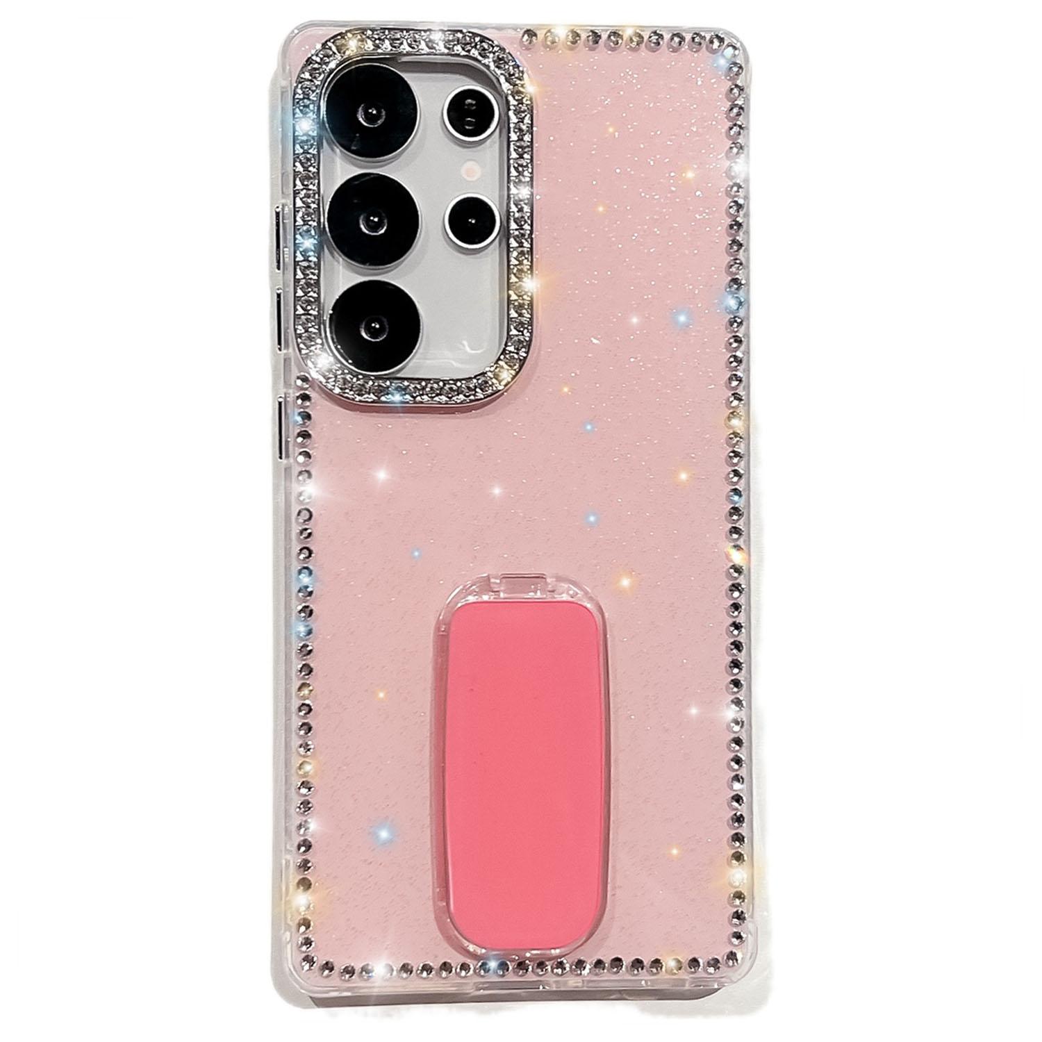 

For Samsung Galaxy S25 Ultra Case with Straight Mirror Kickstand Rhinestone Edge TPU + PC IMD Phone Cover C