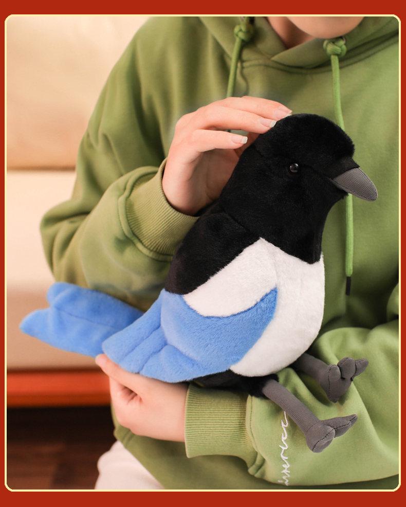 Joyful Magpie Plush Toy - Realistic Bird Doll, Photo Prop, Ornament Gift