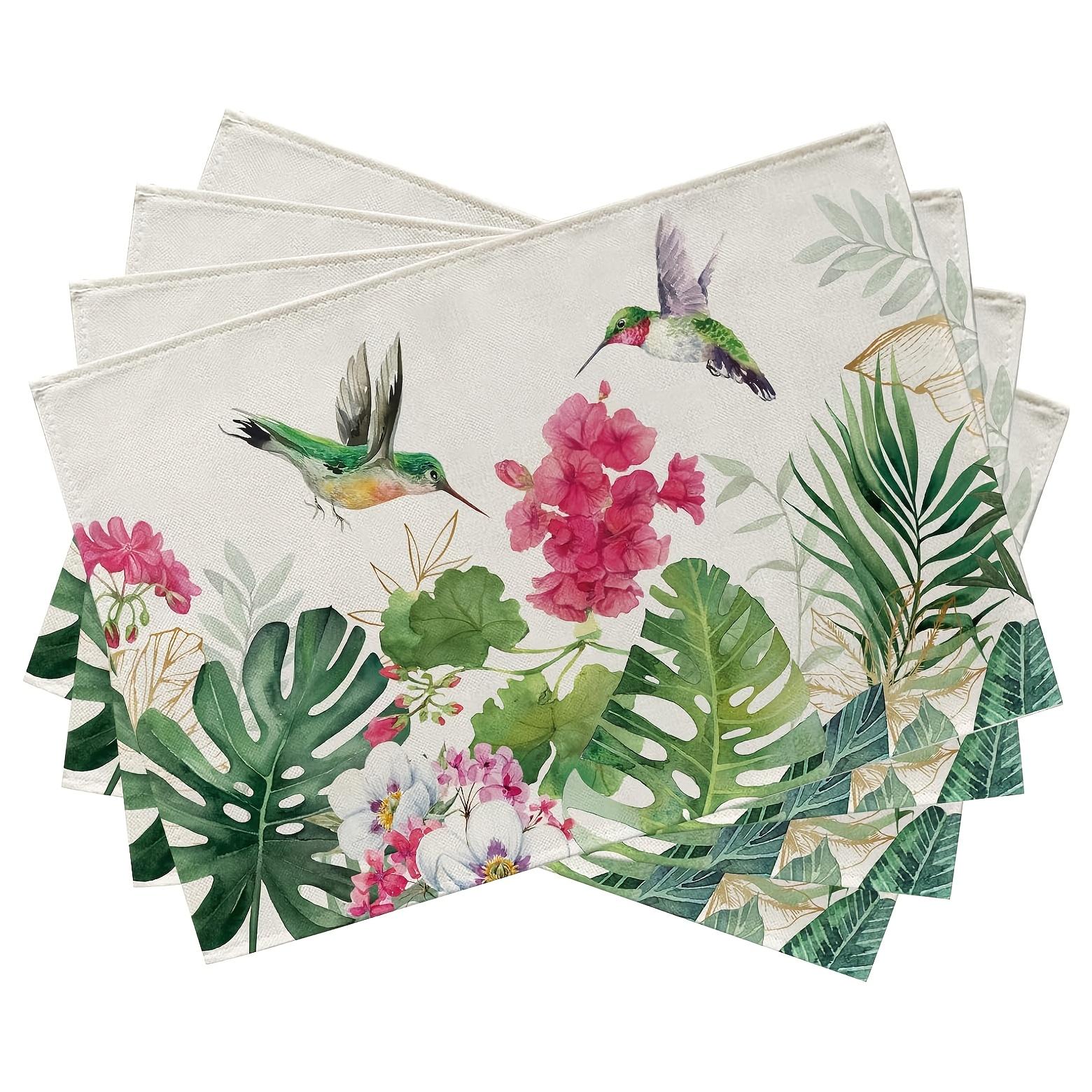 

1pc Spring and Summer Geranium Flower Placemats, Red Floral Hummingbird Palm Leaf Monstera Table Placemats 1PC 30X45cm