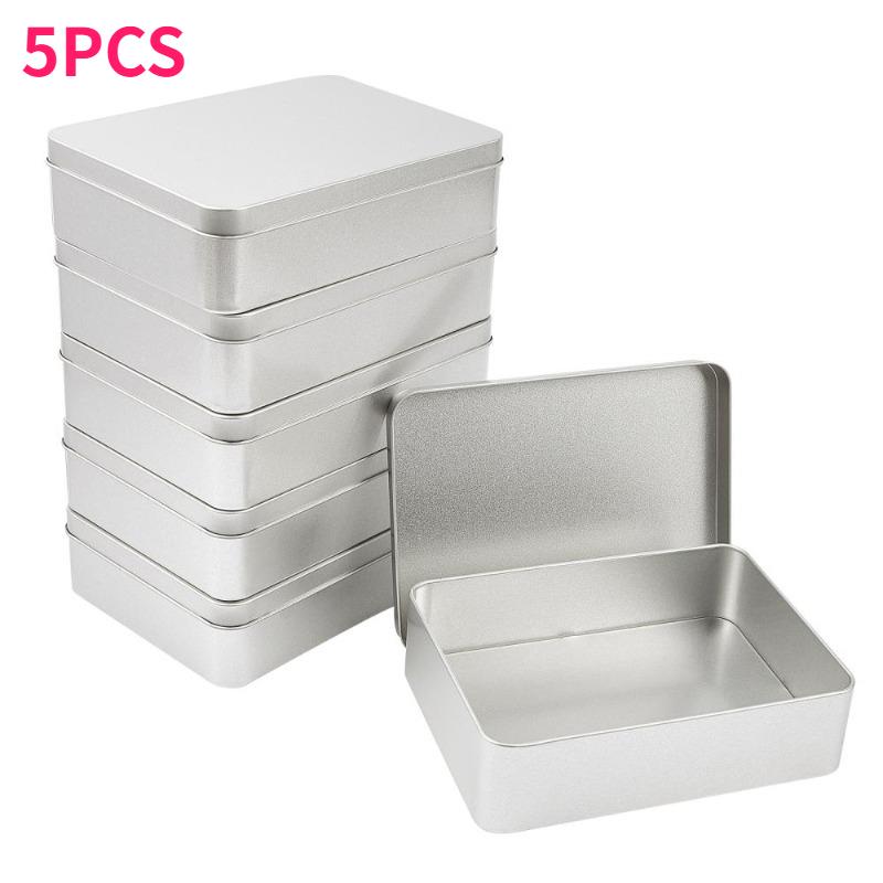 

5PCS Metal Empty Tins Rectangle Airtight Metal Storage Tin Home Organizer with Lids Storage Jars Set for Jewelry Beads Candies