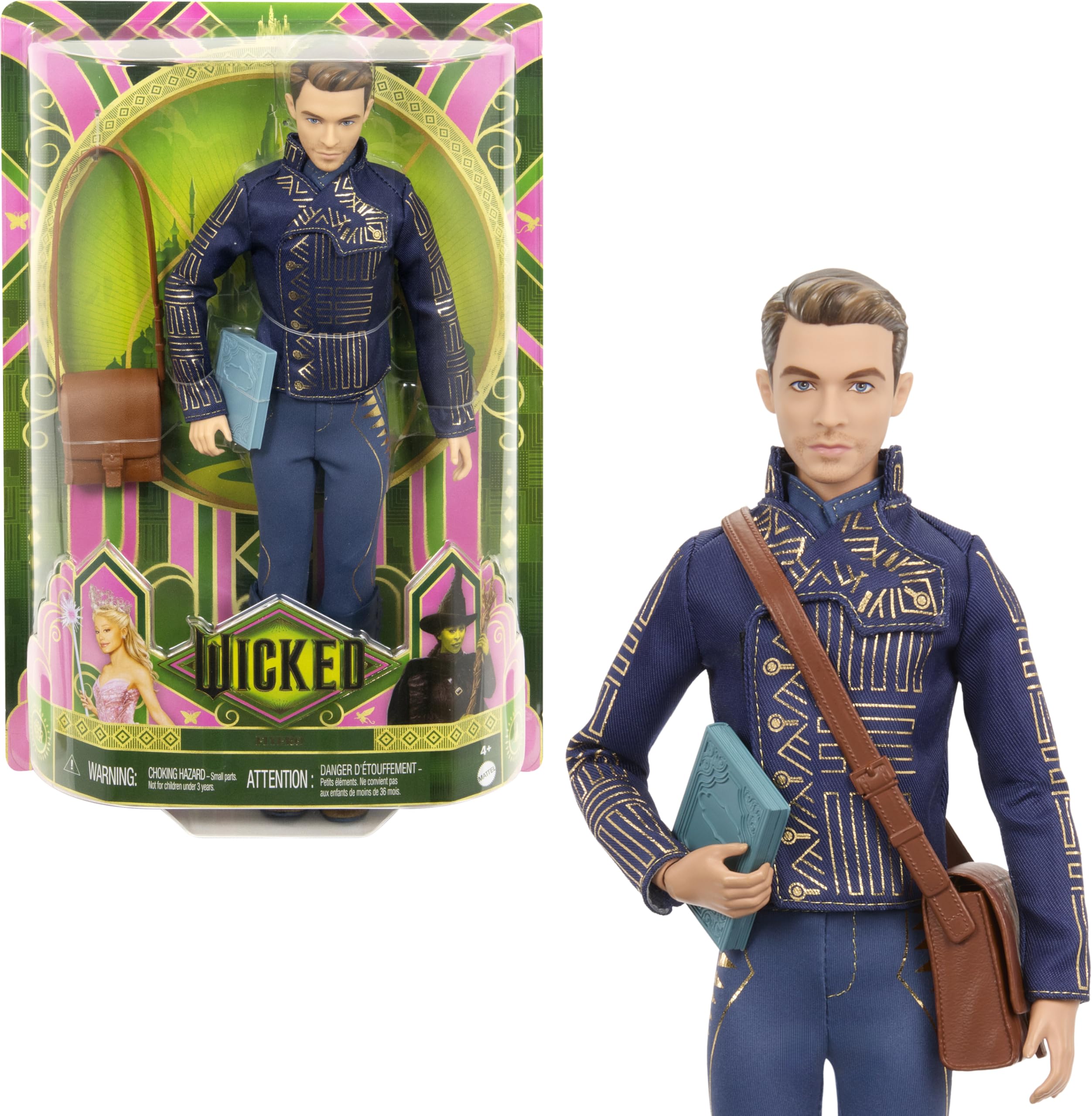 

Кукла Mattel Universal Wicked Fiyero Fashion с подвижными съемными школьными аксессуарами: ранец и учебник, униформа, ботинки,