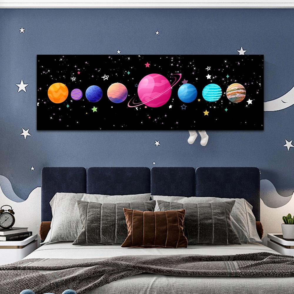 Poster Stampa Arte Murale Luna Dorata Creativa Pittura su Tela Fasi Lunari Immagini Solari Pianeta per Decorazione Camera Bambini Cuadros