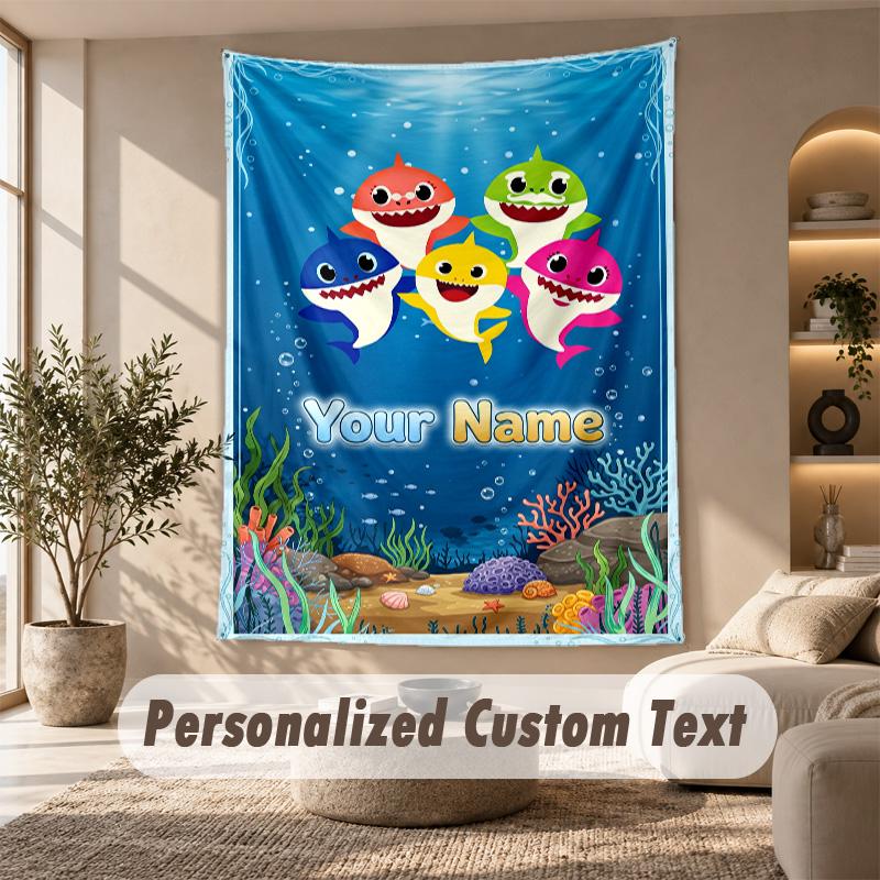 Baby Shark Tapestry, Personalized Custom Text, Wall Hanging Tapestry For Living Room Home Wall Decor