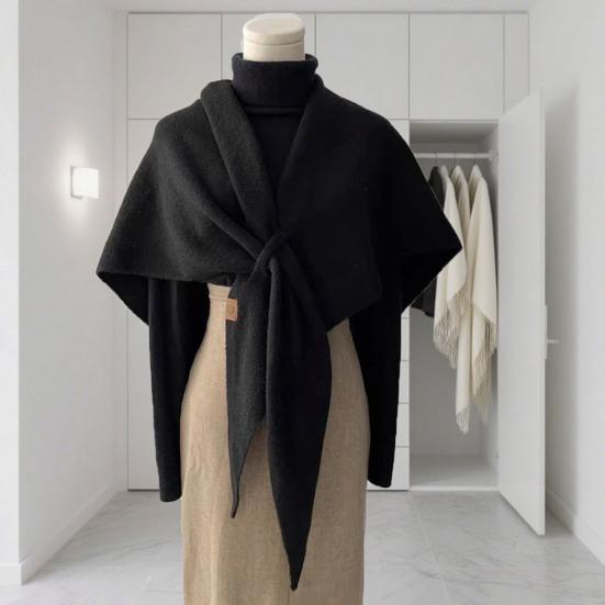 Women Knitted Shawl Scarf Solid Color Soft Warm Cardigan Cape Soft Texture Winter Shawl