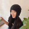 Handmade crochet hat women's autumn and winter versatile warm soft flower pullover hat double-layer knitted wool hat head hat