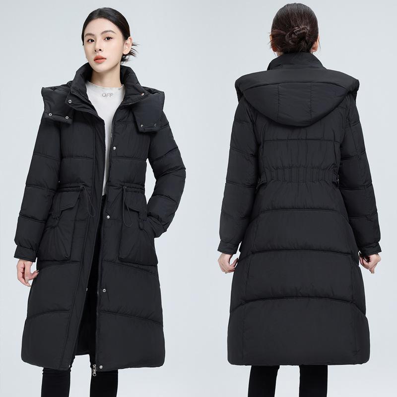 2025 new cotton jacket women's mid-length winter jacket with a thickened waist and a hooded cotton jacket women's Korean version of the jacket