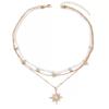 Vintage Gold Sunflower Star Multi-layer Necklace, Retro Sweet Cool Light Luxury Clavicle Chain