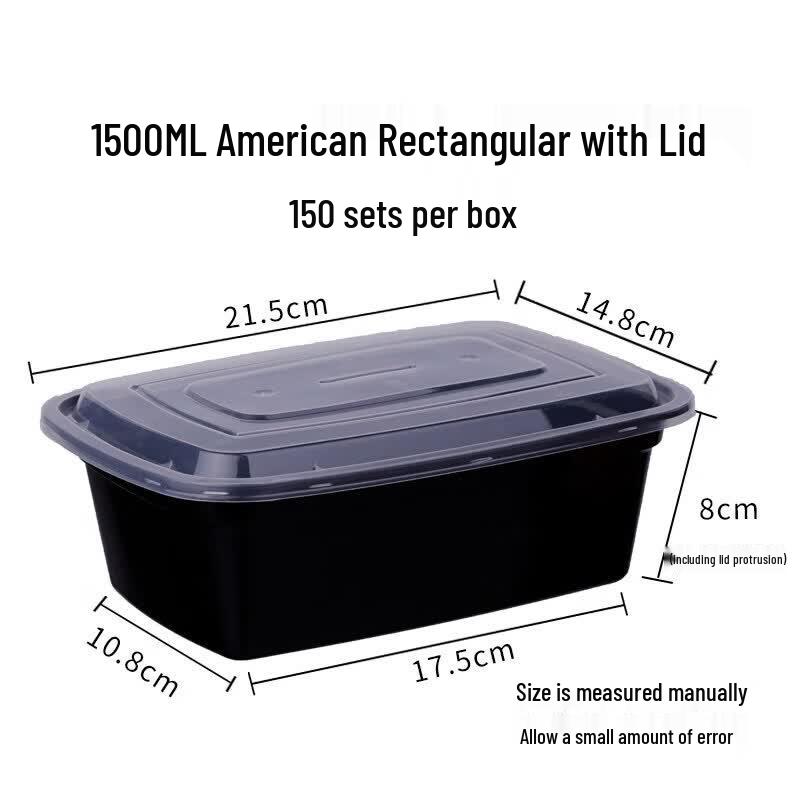 Disposable Black Rectangular Food Containers, 1500ml (150 Sets)