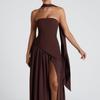European and American spring/summer color blocked women's strapless slimming style street off shoulder dress