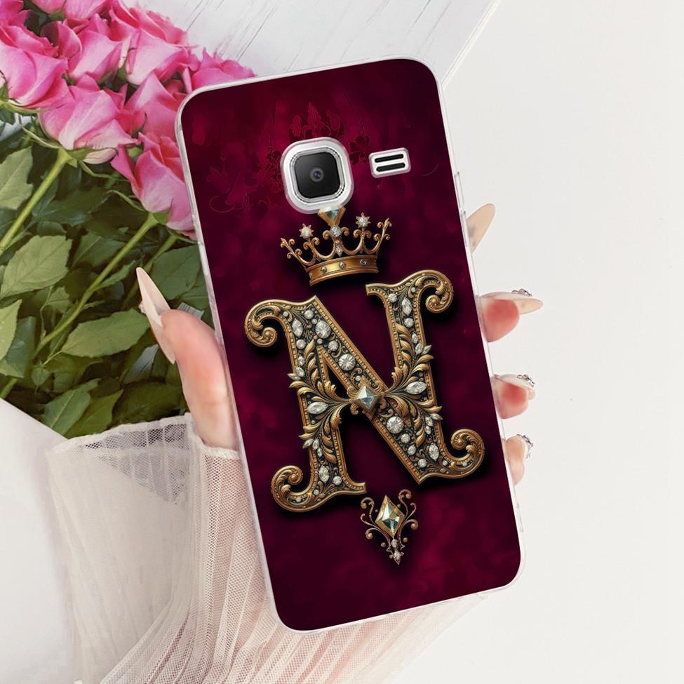 Clear For Samsung J1 mini Case Cover Luxury Crown A-Z Letter 2D Painted Soft Casing For Samsung Galaxy J1 mini SM-J105B SM-J105H
