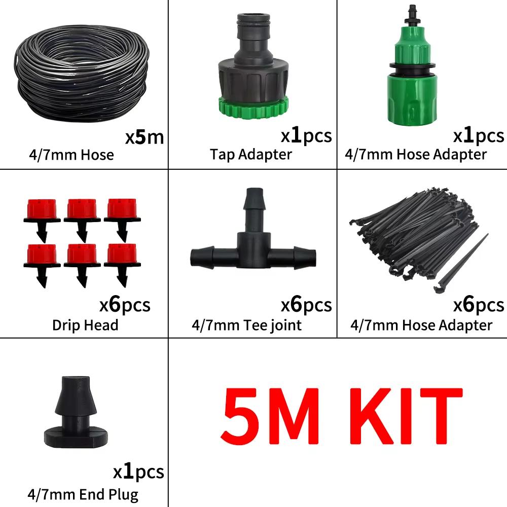 

Garden Drip Irrigation Automatic Watering System Kit Adjustable Nozzle Sprinkler for Bonsai Pot Plant Flower Vegetable Greenhouse 5M