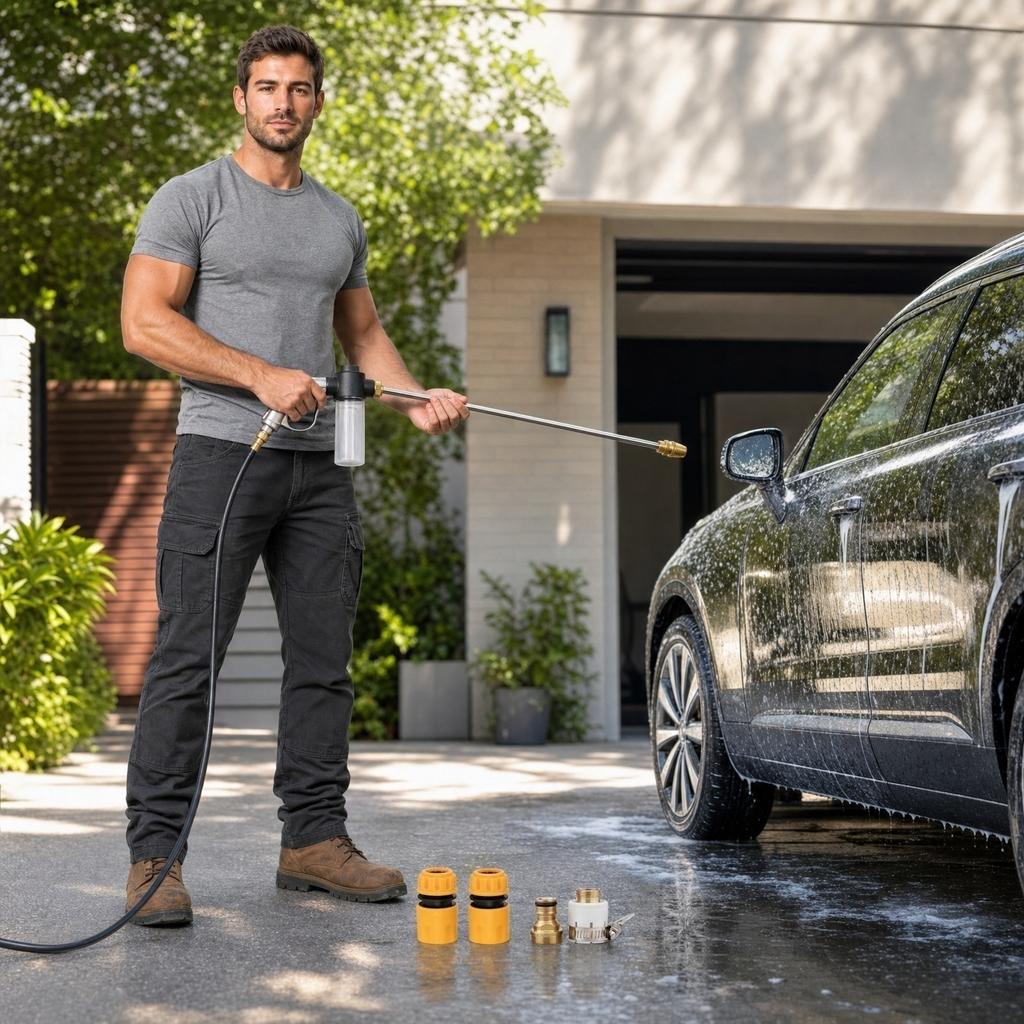 High Pressure Foam Gun with Long Metal Lance Foam Cannon for Car Cleaning Home Use Adjustable Nozzle and Multiple Connectors