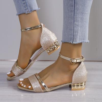 Women's Sandals 2025 Summer New Fashion Crystal Party Shoes for Women Comfortable Open Toed Thick Heel Sandals Sandalias