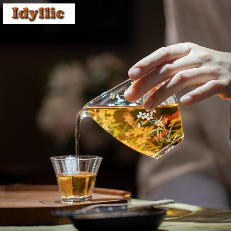 250ml Blühende Blume Wassertropfen Glas Teekanne Gießen Tee Cha Hai Spender Gerechtigkeitsbecher Puer Fair Becher Geschirr Zubehör