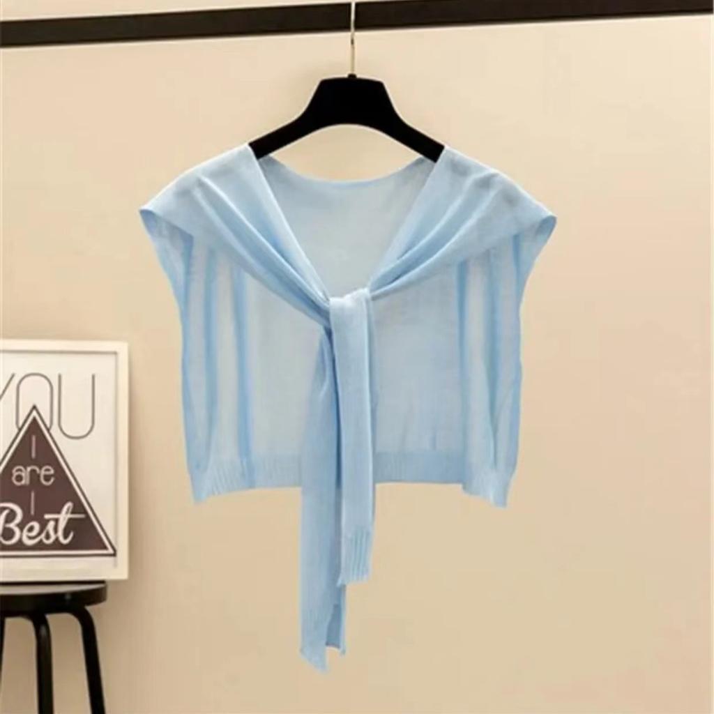 Ice Silk Thin Breathable Comfortable Shawl Versatile Solid Color Sunscreen Shoulder Pads Air Conditioner Knotted Shawl Knitting