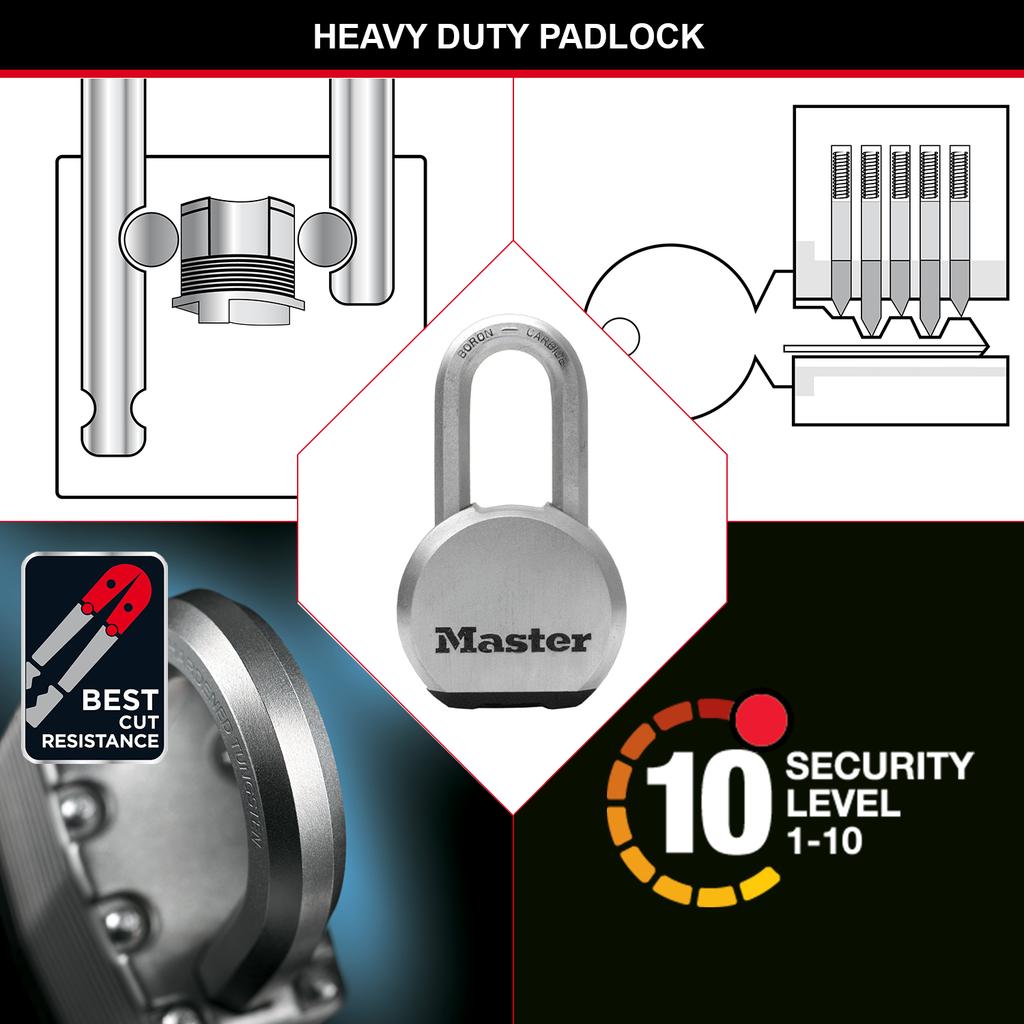 Master Lock Heavy Duty Stainless Steel Padlcok, Long Shackle, Key