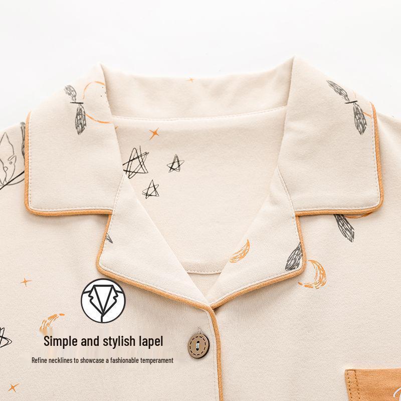 Damen Übergröße Baumwoll-Cardigan-Pyjama-Set - Langärmlig, Zweiteilig, Perfekt für Herbst/Frühling