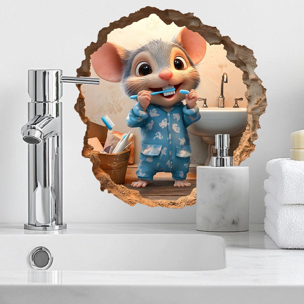 Cute Mouse Brushing His Teeth Wall Sticker Living Room Wall Edge Home Decoration For Kids Bedroom Funny Rats Decals S755