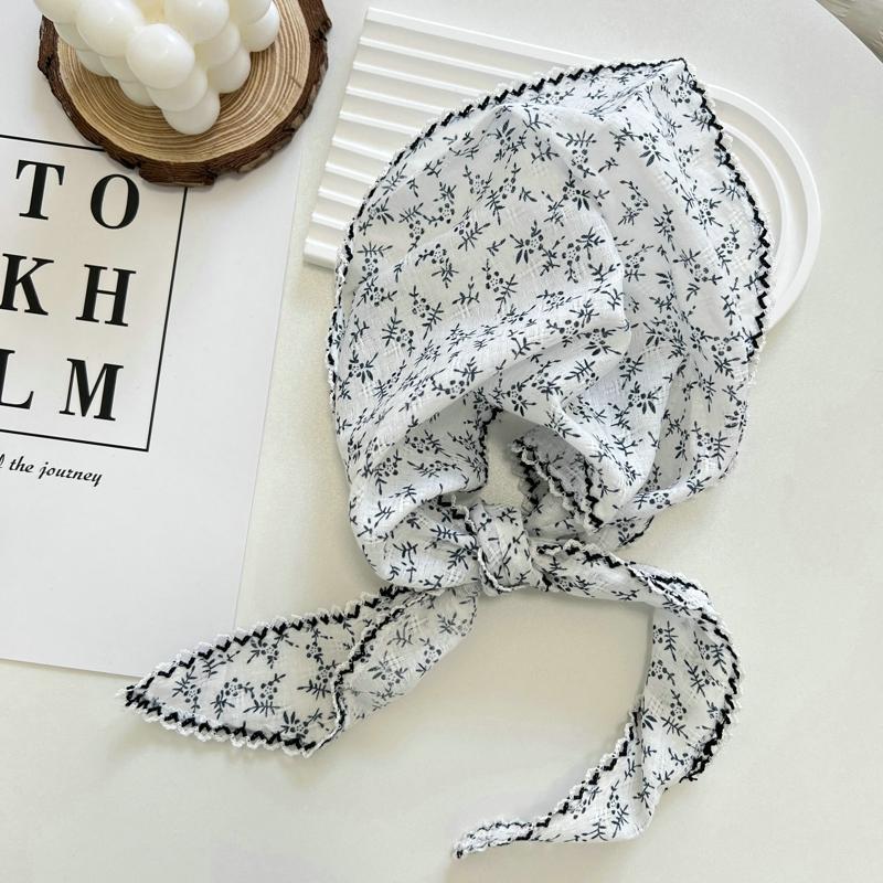 2025 Flower Neck Scarf Shawl Summer Triangle Hair Head Wrap Headband Handkerchief Hair Ties Bandanas Hair Ribbon For Women