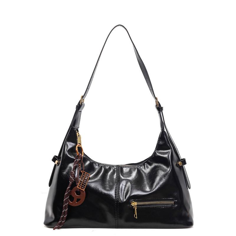 IELGY Ladies Underarm Bag All-Match Oil Wax Leather Casual Commuter Shoulder Bag No Pendant
