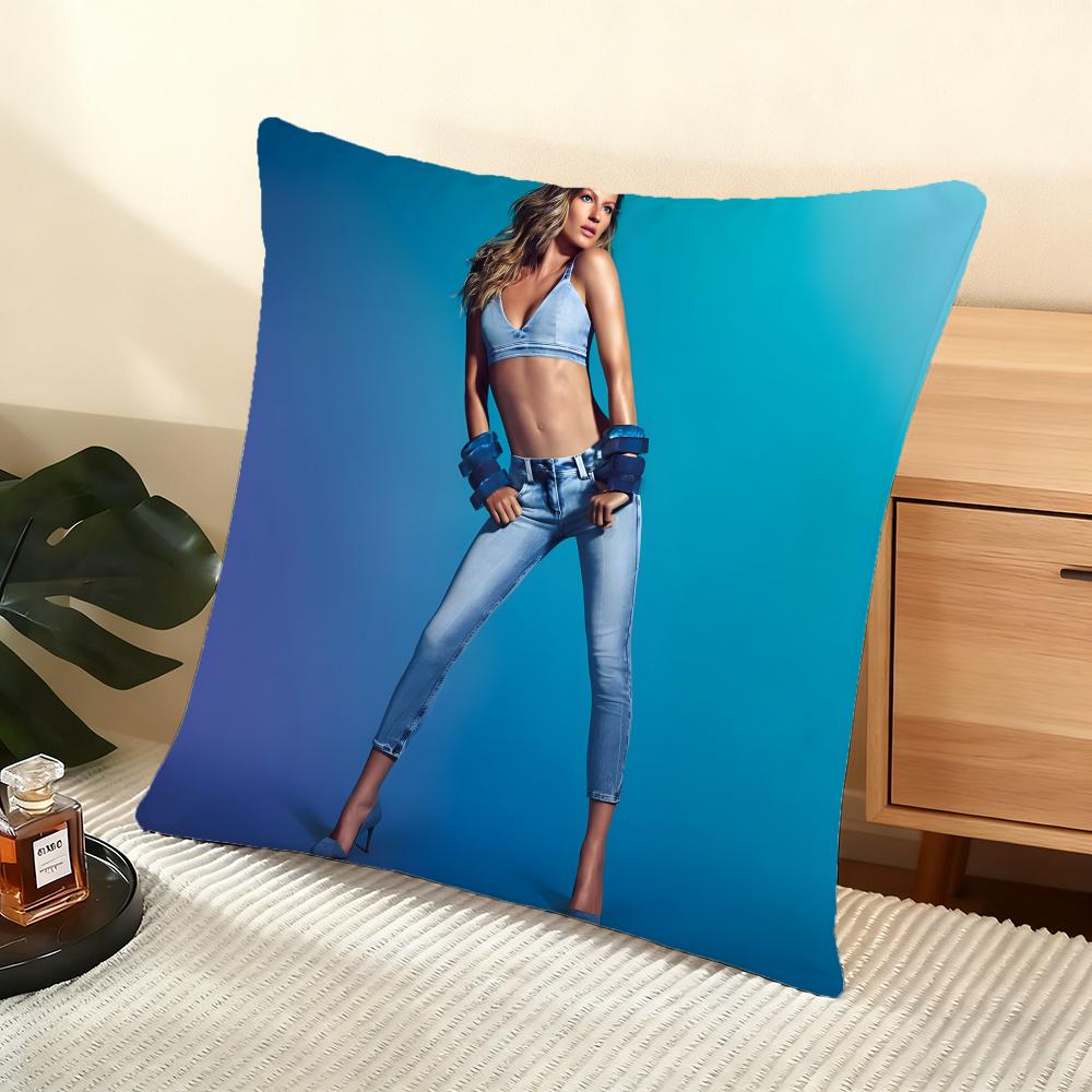

Cushion Cover Silky Short Plush Home Sofa Cushion Cover - Invisible Zipper Home Decoration Gisele Bundchen Model 12x12Inch