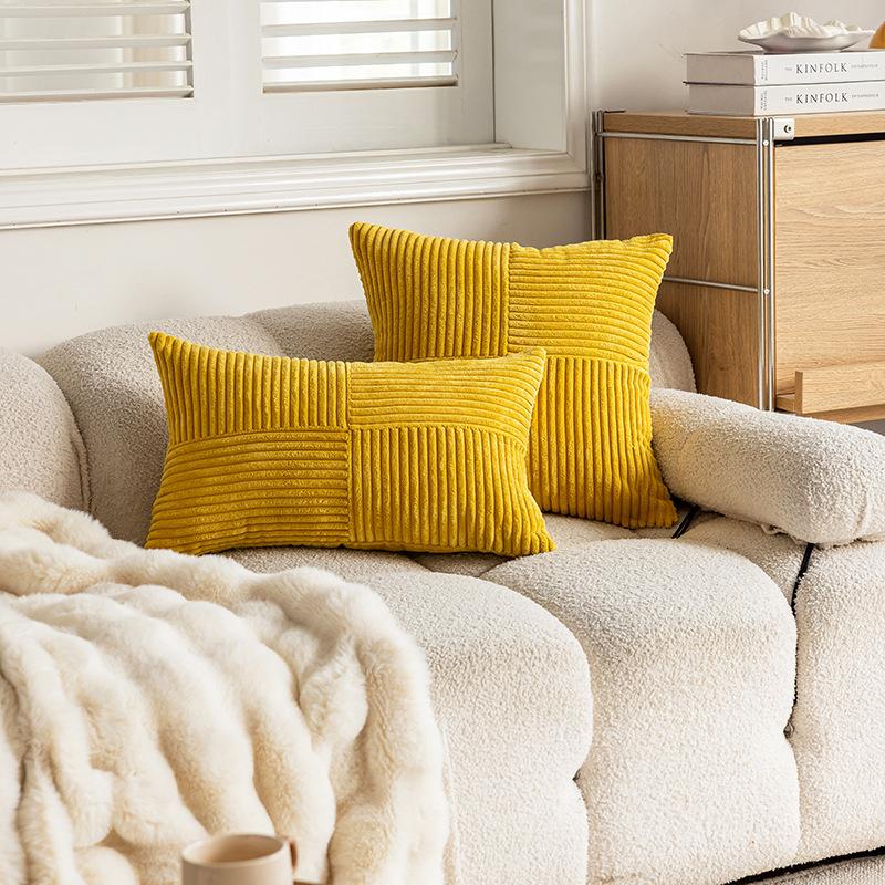Solid Color Corduroy Pillow Splicing Pillow Cover, Living Room Sofa Cushion, Bedroom Headboard Cushion, Simple Pillow