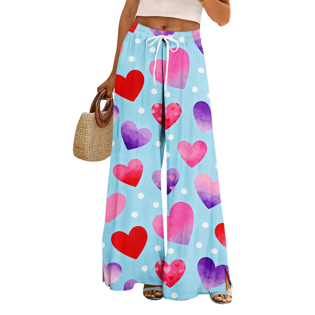 Γυναικεία Καλοκαιρινή Μποέμ Παλάτσο Παντελόνα Ψηλόμεση Φαρδύ Πόδι με Πρίτινγκ Καθημερινό Παντελόνι με Τσέπες
