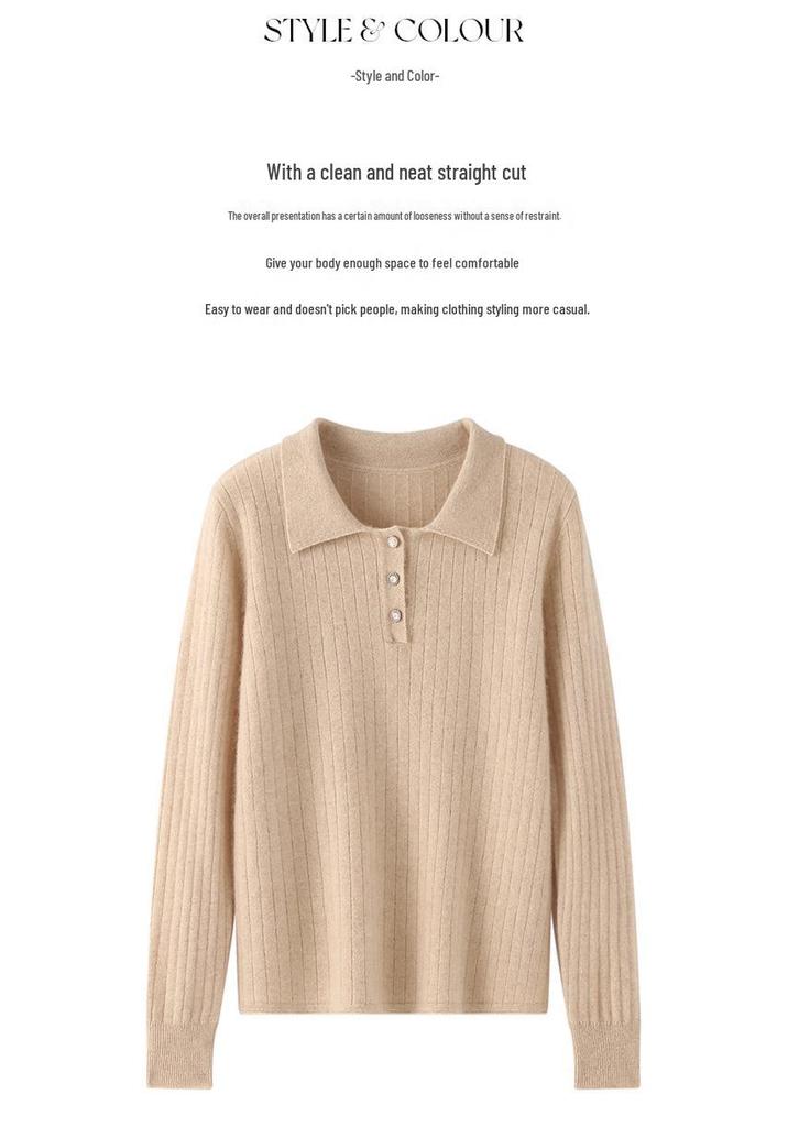 Autumn/Winter 2024 Women's Lamb Cashmere Polo Neck Loose Knit Sweater