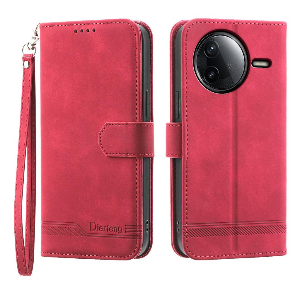 DIERFENG DF-03 For Xiaomi Redmi K80 5G/Poco F7 Pro 5G Case Lines Imprint Wallet Leather Phone Cover