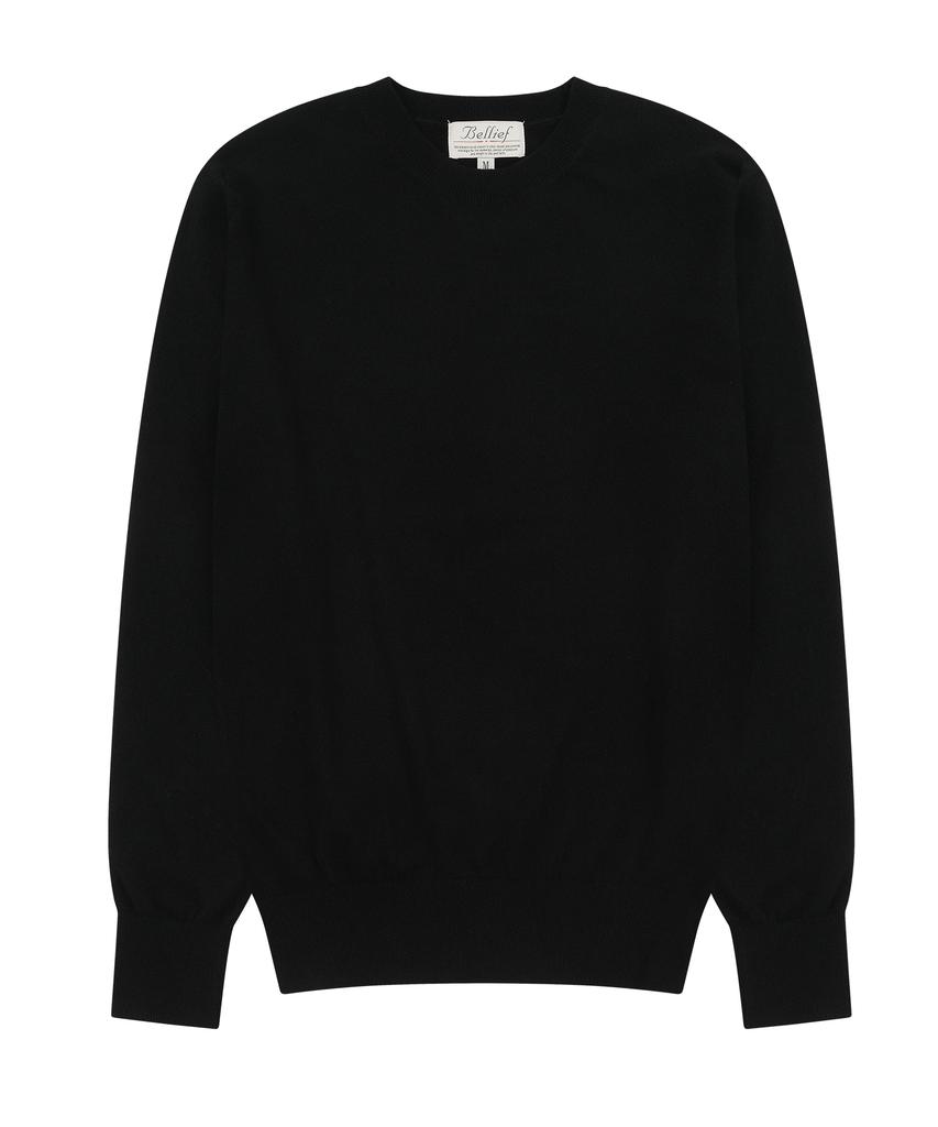 BELLIEF Essential Merino Wool Fine Crewneck Knit (Black)