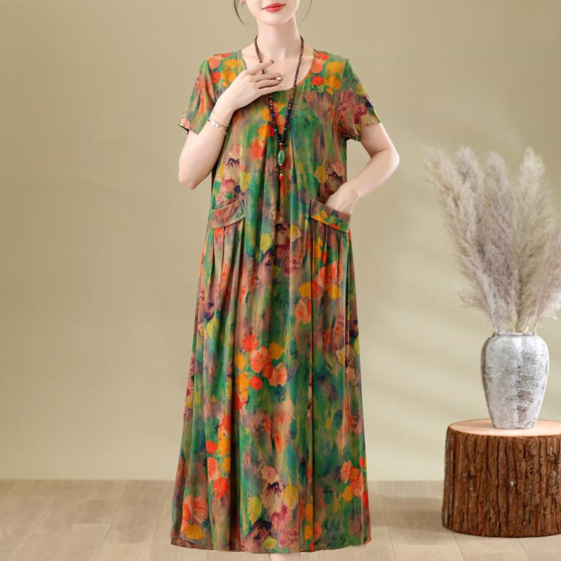 Elegant Woman Summer Dress Casual Loose Short Sleeve Long Dresses Plus Size Woman Clothing