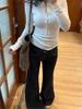 Women's Retro Low-Waist Deep Gray Blue Bell Bottom Jeans - Autumn/Winter Casual Slimming Narrow Leg Design