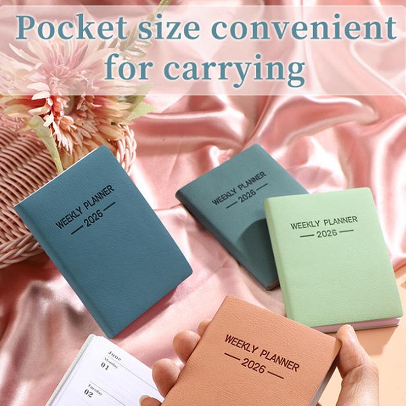 A7 Specification 2026 English Planner Book, Mini Portable Pocket Daily Schedule Book Thin Weekly Calendar