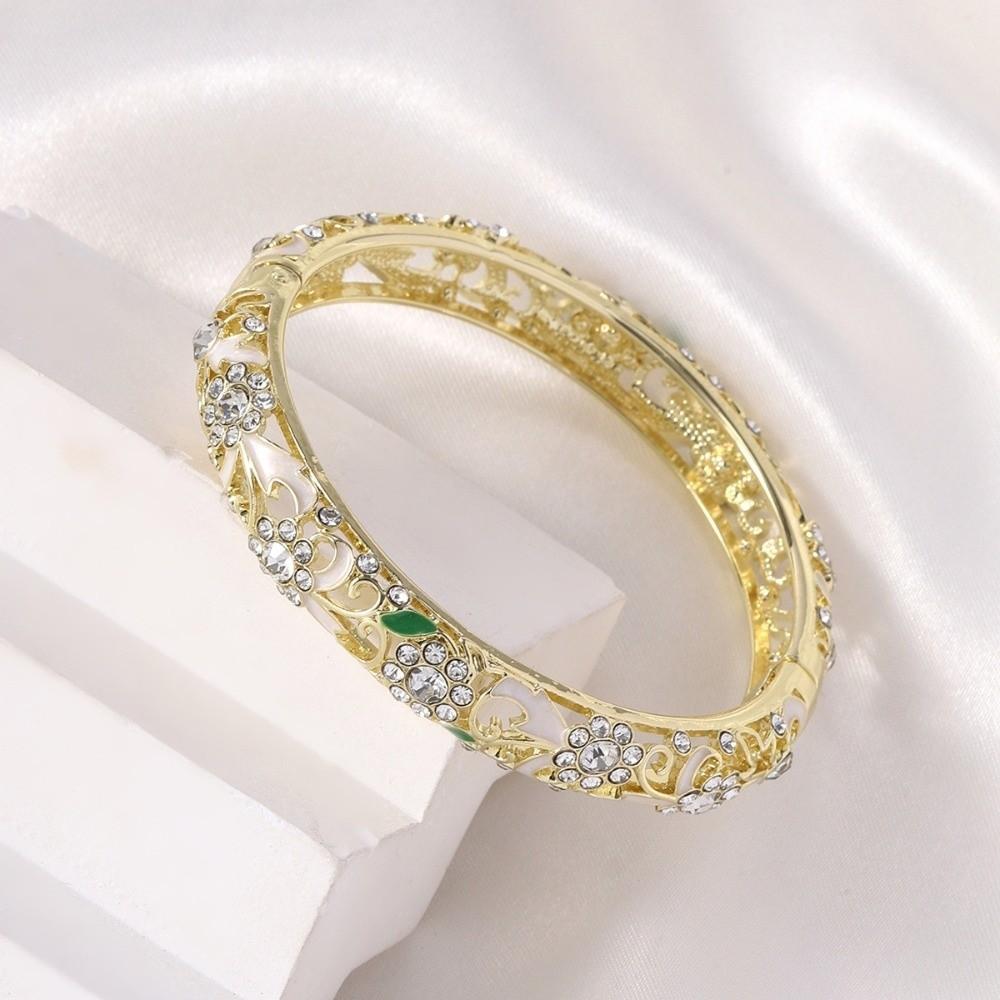 Enamel Vintage Cloisonne Bangle Rhinestone Women's Hand Bracelet Flower Crystal Bangle  Ladies