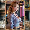 D Vintage Metall Wandkunst Schild Flacheisen Poster mit Eleganter Frau im Hemd Design Wasserdicht Staubdicht für Zuhause Bar Cafe D