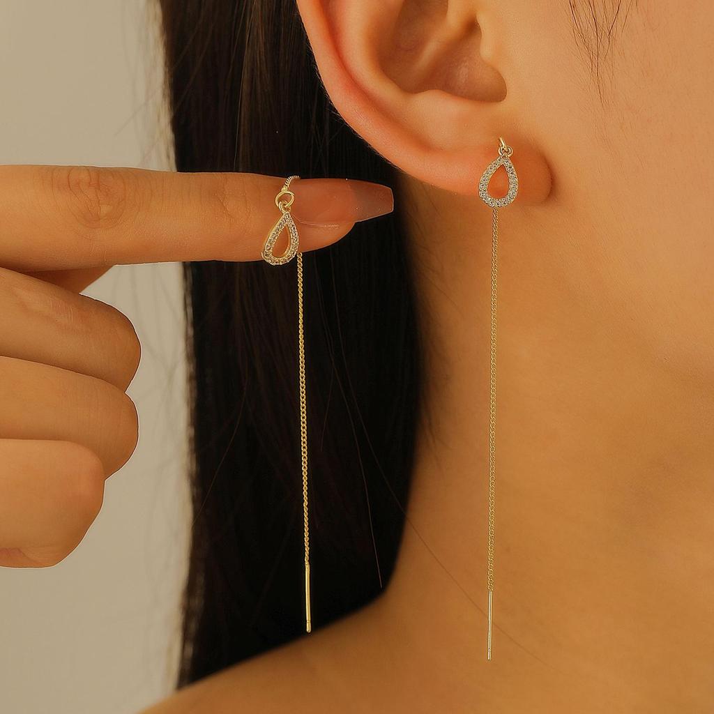 European & American Long Tassel Chain Clip-On Earrings - Versatile Fairy-Inspired Korean Style for Women