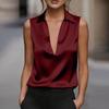 Blusa da Donna Colorata in Raso con Scollo a V e Senza Maniche per la Sera