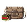 Horsebit 1955 Super Double G Logo Stripe Webbing Canvas Leather Saddle Bag Unisex Shoulder Bag Beige 658574-UKMDG-2570