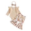 Citgeett Autumn Infant Baby Girls Fall Outfit Long Sleeve Romper Camo Floral Flared Pants Headband Casual Clothes