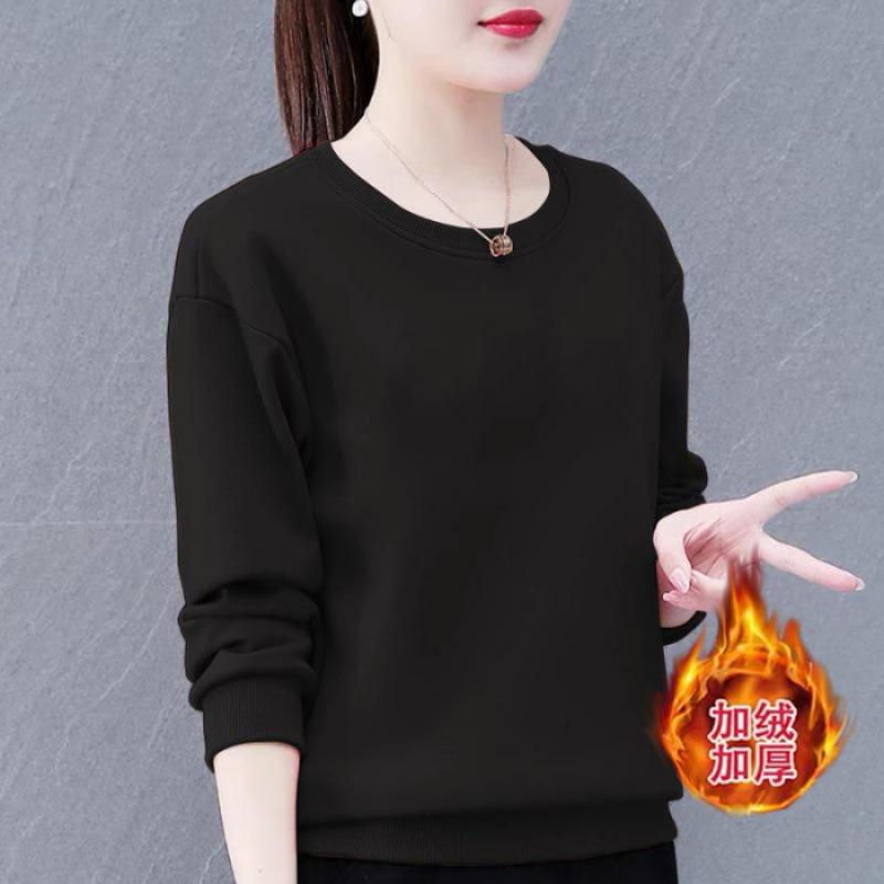 Huamian Women s Plus Size Velvet-Lined Sweatshirt - 2026 Autumn/Winter Casual Loose Fit Pullover Jacket M