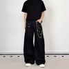 Unisex Loose Fit Straight Leg Denim Pants With Embroidery Detail Mid-Rise Cotton Jeans Daily Wear