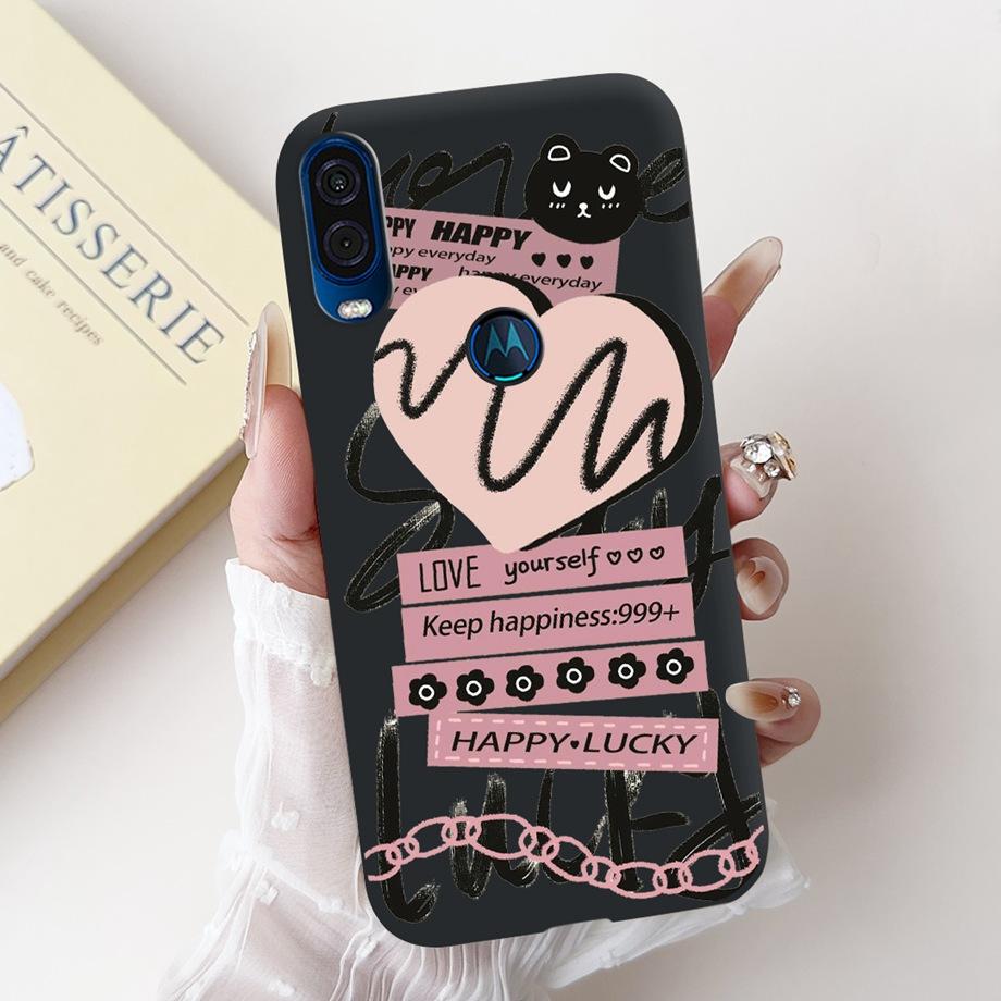 For Motorola One Vision One Macro Phone Case Motorola P50 Back Cover Soft Matte Silicone Slim Fundas Lovely Panda Rabbit Flower