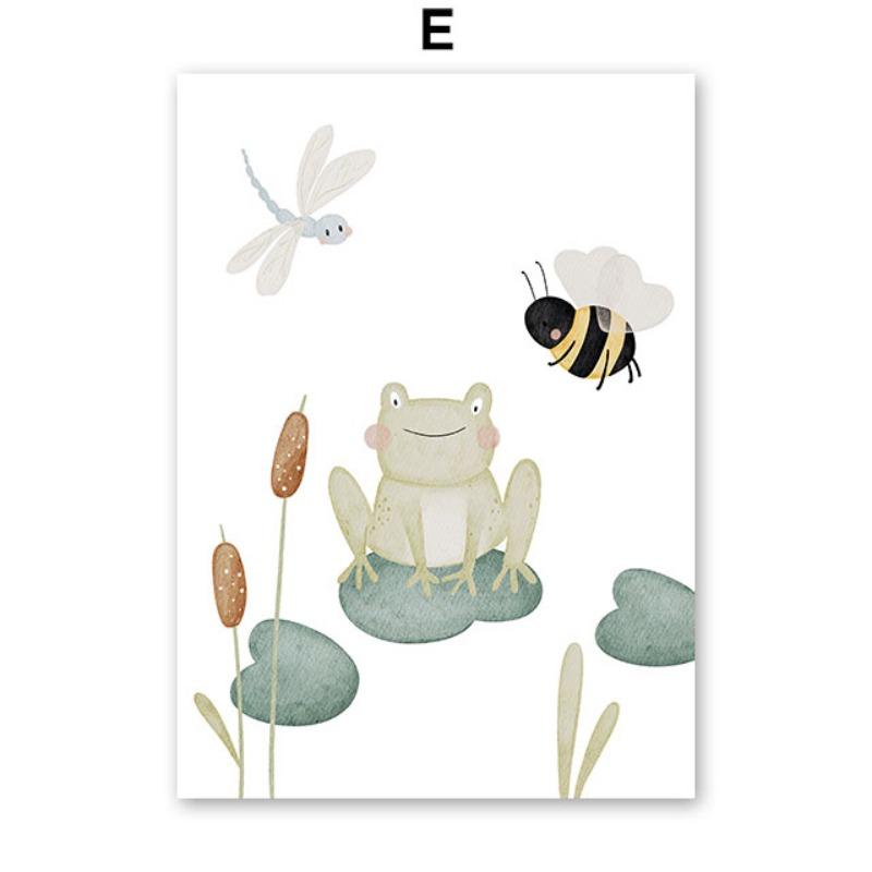 Boho Cartoon Bear Hedgehog Mouse Balloon Leaf Posters Art Prints Canvas Painting Wall Picture For Baby Kids Room Home Decoration