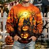 Men's Halloween Print Neck Long Sleeve Sweatshirt Casual Pullover Top