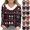 Christmas Day Girls Long Sleeve T Shirts Kids  Girls' V-Neck Tee Christmas Print Long Sleeve Top