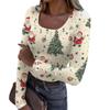 Women's Fashion Slim Bottom Casual Long Sleeve Christmas Printed Pullover U Neck Top
