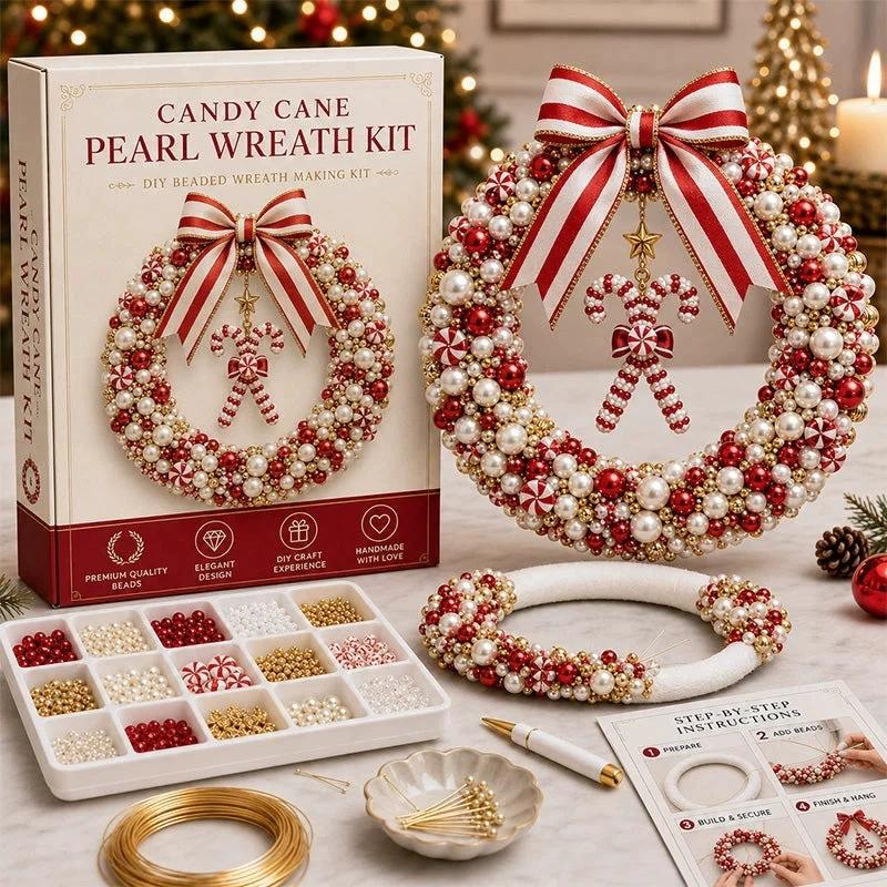 1 Set Funkelndes DIY Bastel-Weihnachtskranz-Set Material Selbstklebender Perlenkranz Perlen-Perlenkranz-Set Türdekoration