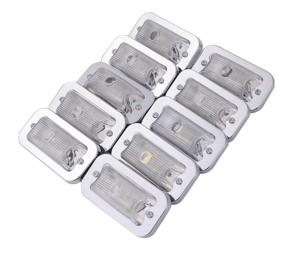 LED 24V Square Side Marker Lamp, Set of 10 Open Front Glass Lens Lights