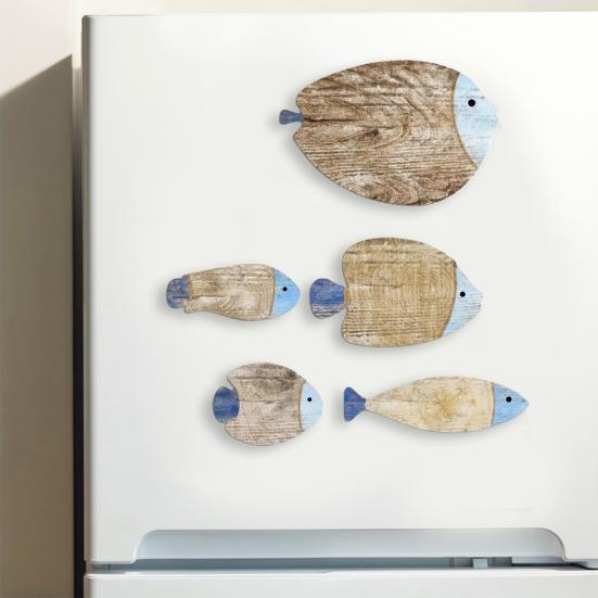5Pcs/Set Vintage Wooden Fish Wall Decoration Nautical Coastal Ocean Theme Hanging Ornament School of Fish Beach Lake House Bathroom Wall Art