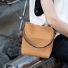 Original Cowhide Leather Woman Tote Bag Wide Strap Solid Color Commuter Crossbody Bag Large Capacity Bucket Luxury Brand Bag
